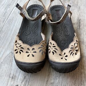 Jambu Mary Janes 8 Floral Leather Adjustable Strap Outdoors Tan